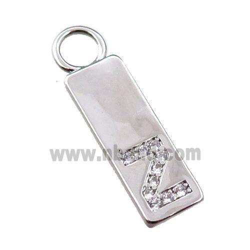 copper rectangle pendant pave zircon, platinum plated