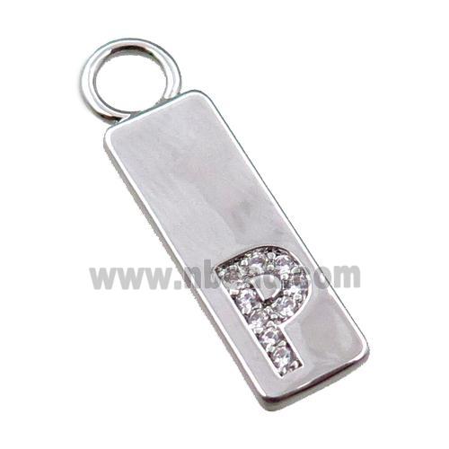 copper rectangle pendant pave zircon, platinum plated
