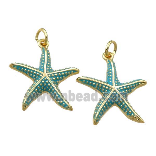 copper starfish pendant with enameled, gold plated