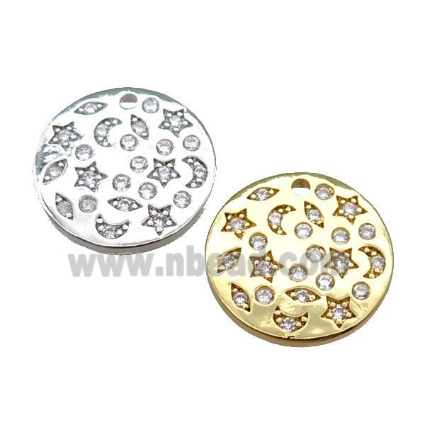 copper circle pendant pave zircon, celestial, mix
