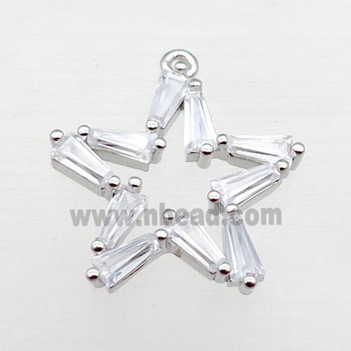copper star pendant pave zircon, platinum plated