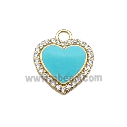 copper heart pendant pave zircon, enameled, gold plated