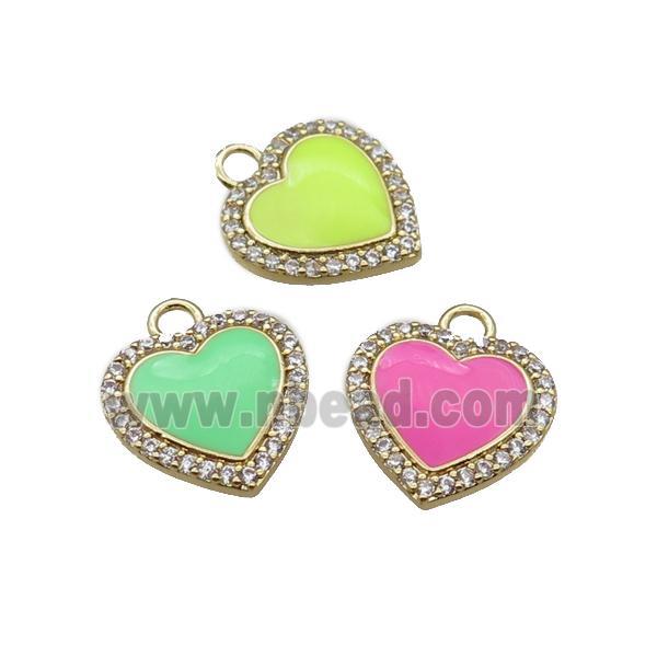 copper heart pendant pave zircon, mix enameled, gold plated