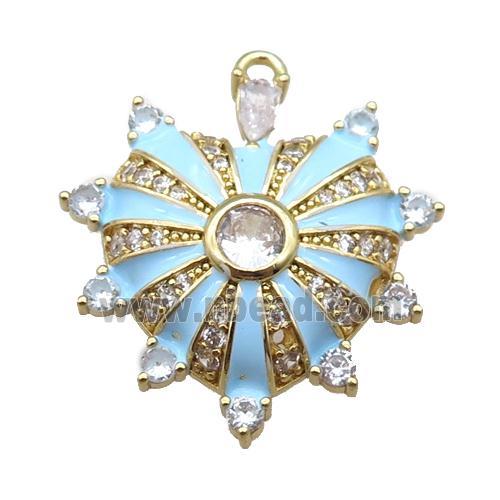 copper heart pendant pave zircon, enameled, gold plated