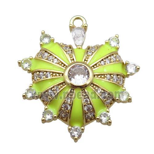 copper heart pendant pave zircon, enameled, gold plated