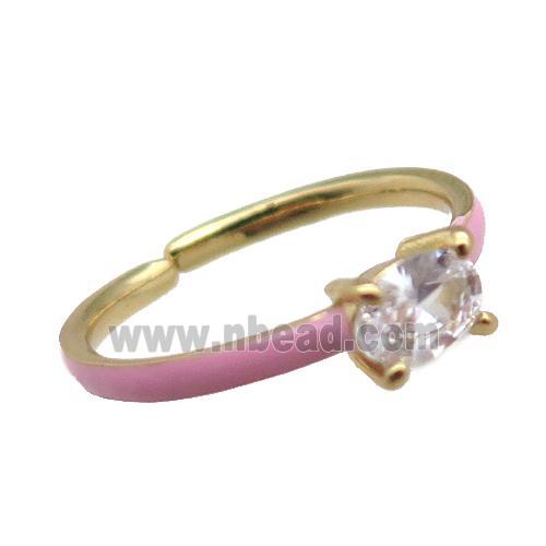 copper Rings, pink enameled, adjustable, gold plated