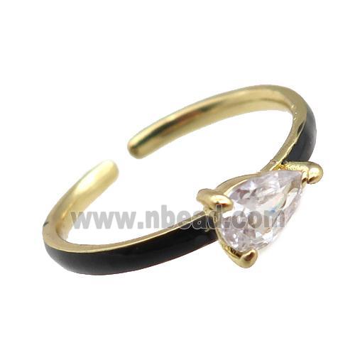 copper Rings, black enameled, adjustable, gold plated