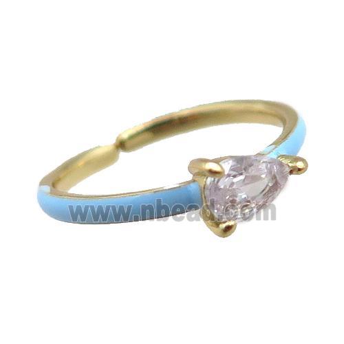 copper Rings, blue enameled, adjustable, gold plated
