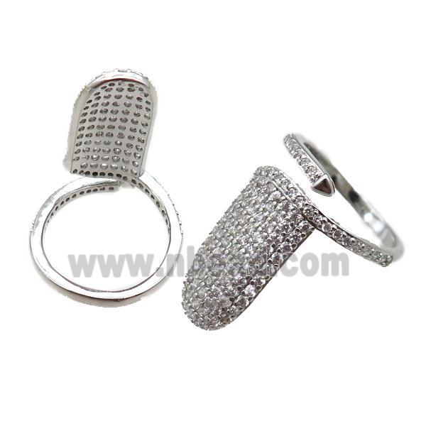adjustable copper ring pave zircon, platinum plated