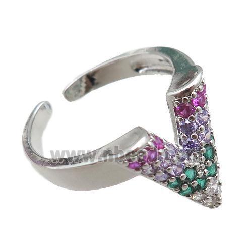 adjustable copper ring pave zircon, platinum plated