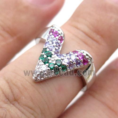 adjustable copper ring pave zircon, platinum plated