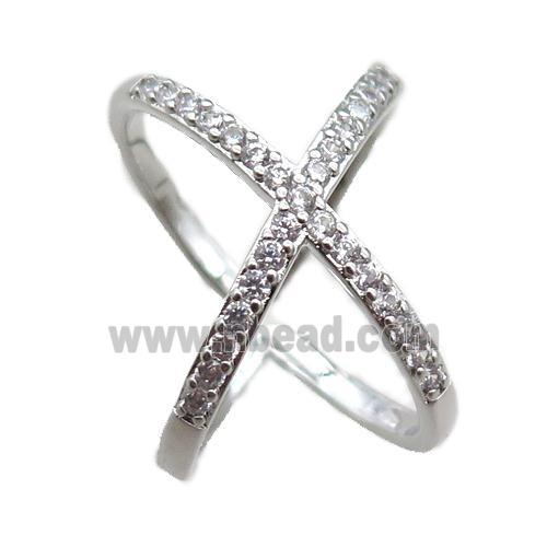 adjustable copper ring pave zircon, plastinum plated