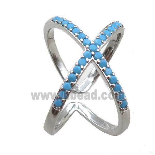 adjustable copper ring pave zircon, plastinum plated
