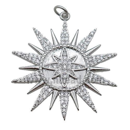 copper sun pendant pave zircon, platinum plated