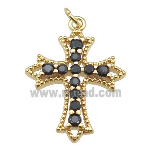copper cross pendant pave zircon, gold plated