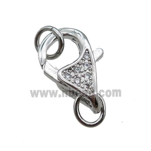 copper Lobster Clasp pave zircon, plainum plated