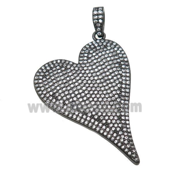 copper heart pendant pave zircon, black plated