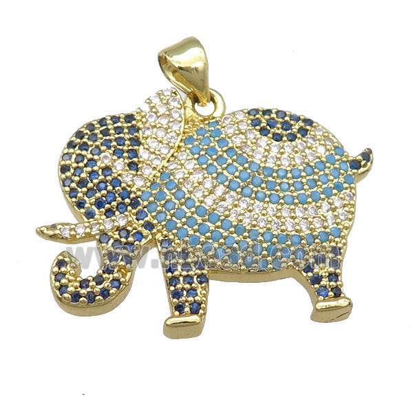 copper elephant pendant pave zircon, gold plated