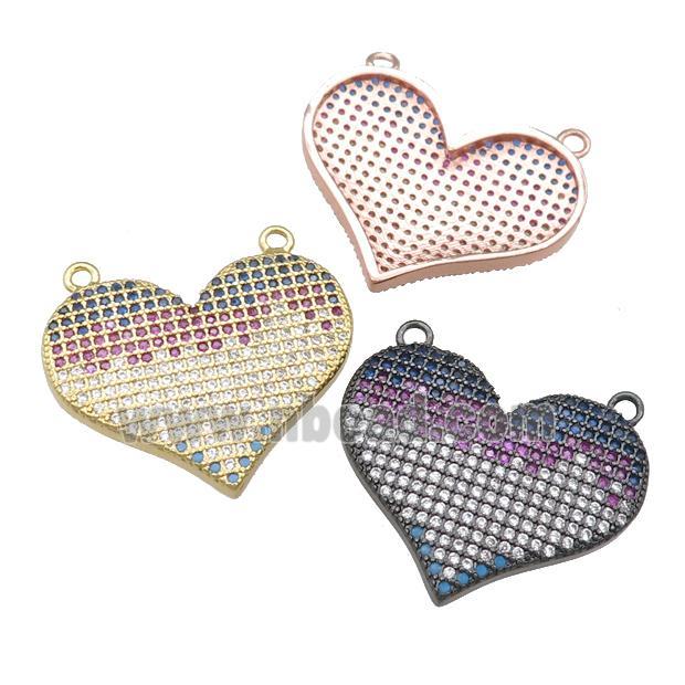 copper heart pendant pave zircon with 2loops, mixed