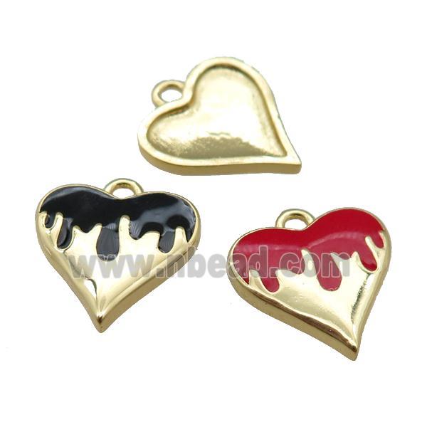 Copper Heart Pendant with White Enameled, Mixed, Gold Plated