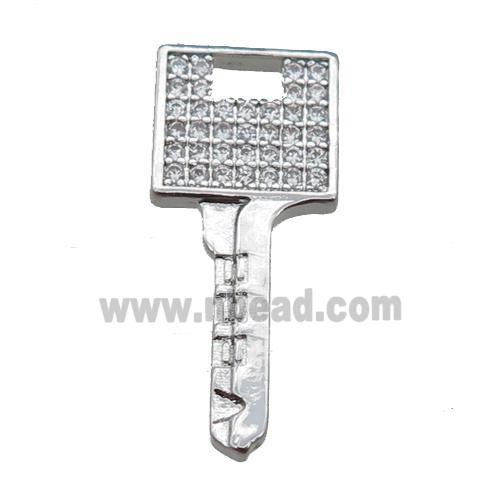 Copper Key Pendant Pave Zircon, Platinum Plated