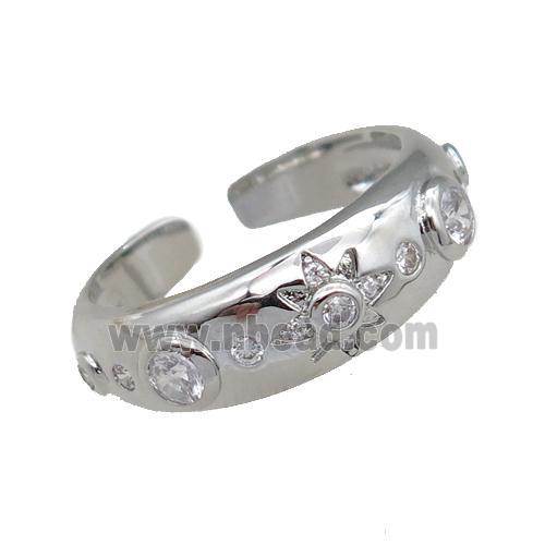 adjustable copper Rings pave zircon, platinum plated