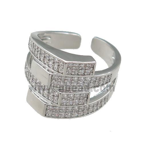 adjustable copper Rings pave zircon, platinum plated