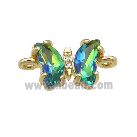 peacockgreen Crystal Glass Butterfly Connector, gold plated