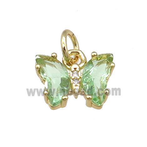 lt.green Crystal Glass Butterfly Pendant, gold plated