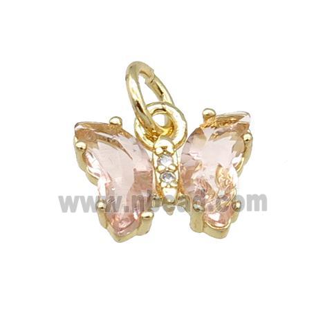 lt.pink Crystal Glass Butterfly Pendant, gold plated