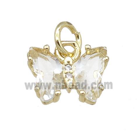 clear Crystal Glass Butterfly Pendant, gold plated