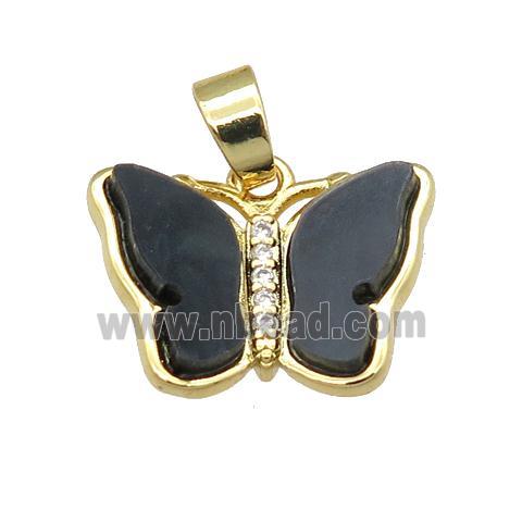black Resin Butterfly Pendant, gold plated