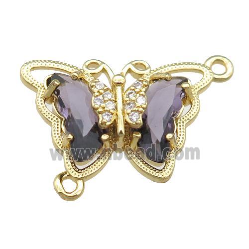 purple Crystal Glass Butterfly Connector, gold plated
