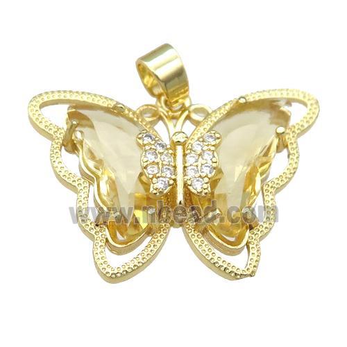 golden Crystal Glass Butterfly Pendant, gold plated