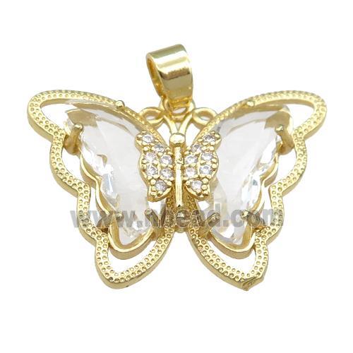 clear Crystal Glass Butterfly Pendant, gold plated