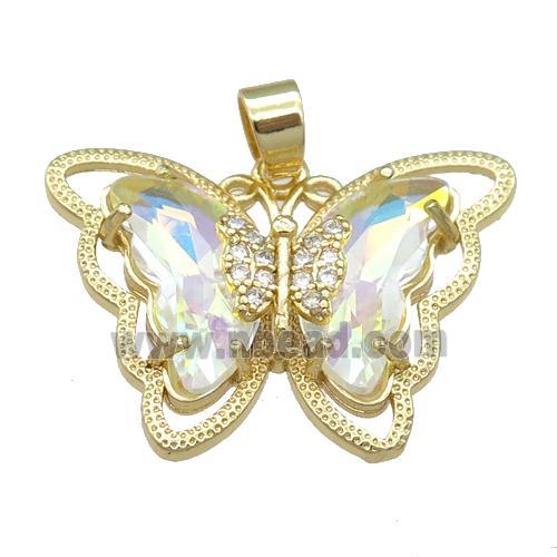 clear AB-color Crystal Glass Butterfly Pendant, gold plated