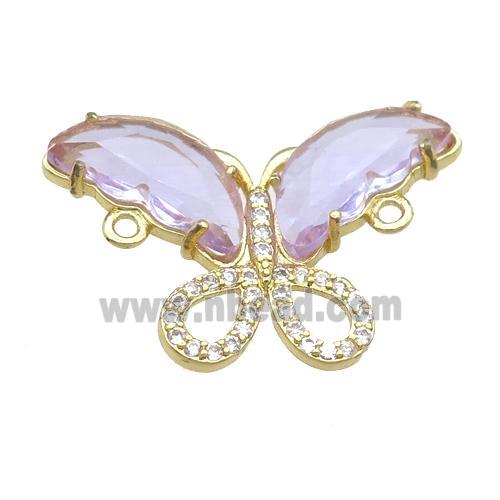 lavender Crystal Glass Butterfly Connector, gold plated