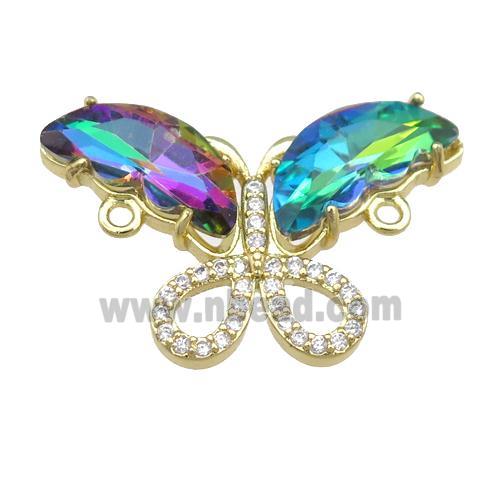multicolor Crystal Glass Butterfly Connector, gold plated