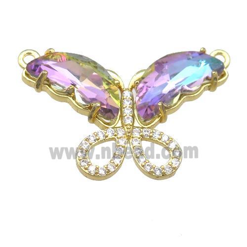 multicolor Crystal Glass Butterfly Pendant with 2loops, gold plated