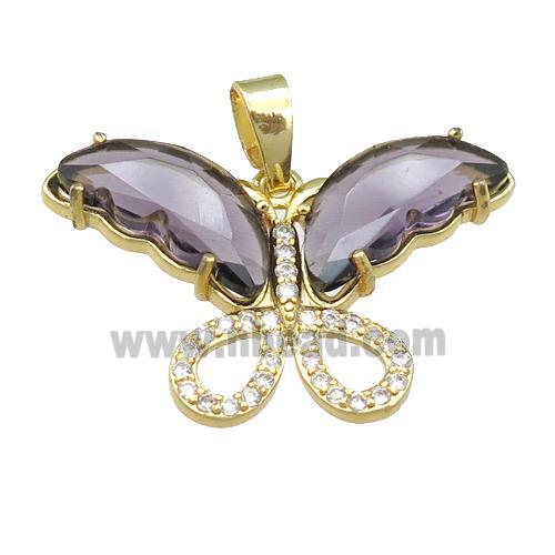 purple Crystal Glass Butterfly Pendant, gold plated