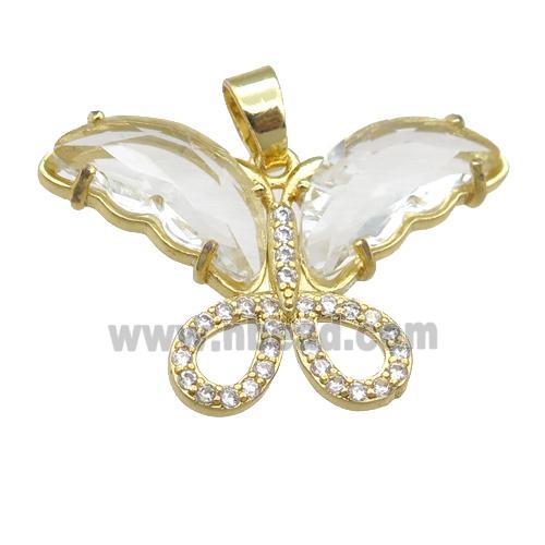 clear Crystal Glass Butterfly Pendant, gold plated