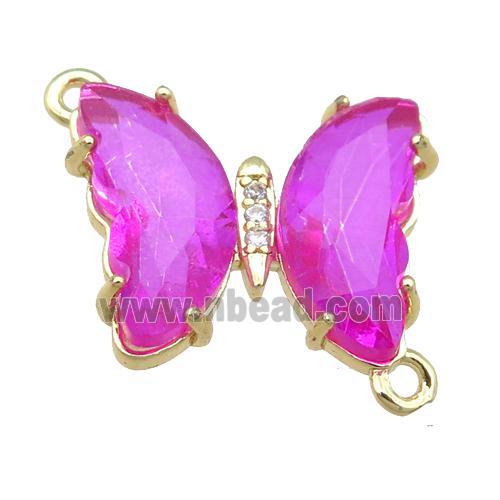 hotpink Crystal Glass Butterfly Connector, gold plated
