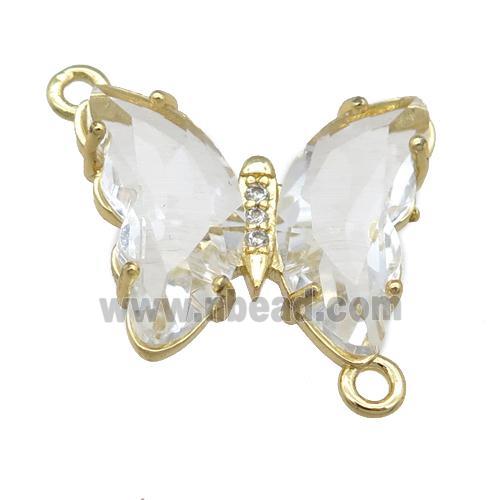 clear Crystal Glass Butterfly Connector, gold plated