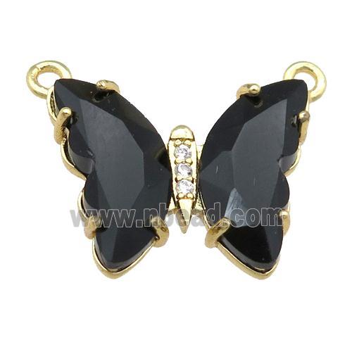 black Crystal Glass Butterfly Pendant with 2loops, gold plated