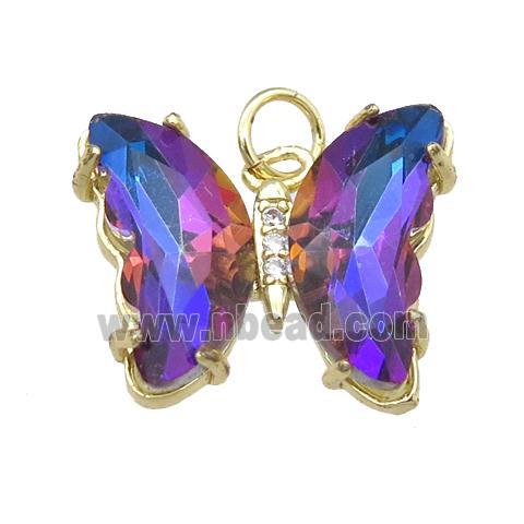 multicolor Crystal Glass Butterfly Pendant, gold plated
