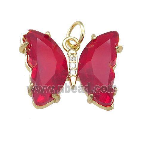 red Crystal Glass Butterfly Pendant, gold plated