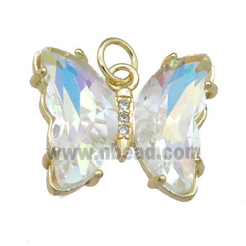 clear AB-color Crystal Glass Butterfly Pendant, gold plated
