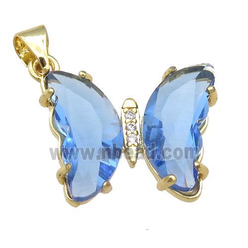 blue Crystal Glass Butterfly Pendant, gold plated