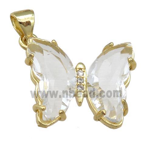 clear Crystal Glass Butterfly Pendant, gold plated