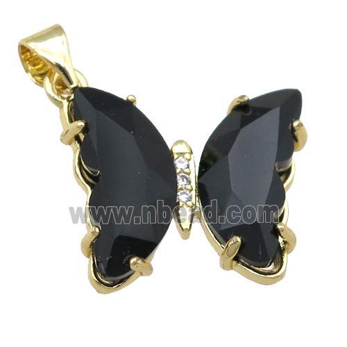 black Crystal Glass Butterfly Pendant, gold plated